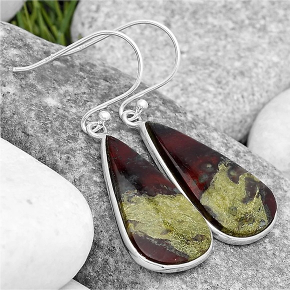 Dragon bloodstone sterling silver earrings - Picture 3 of 5